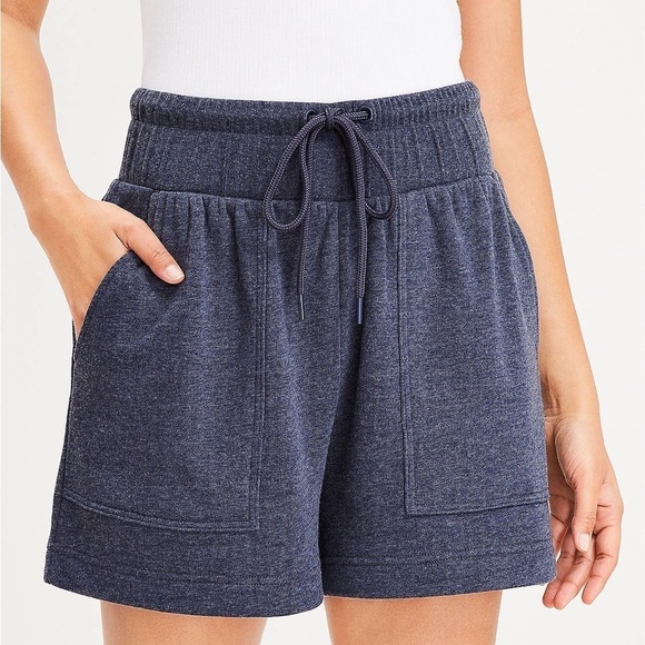 Lou & Grey Cozy Cotton Terry Super Soft High Waisted Navy Shorts Loungewear Sz S - Picture 1 of 10